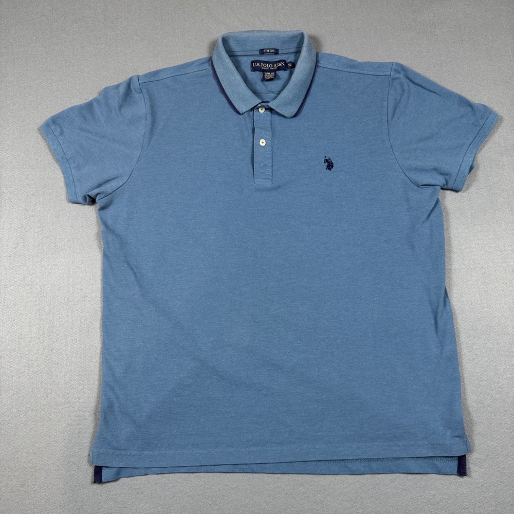 US Polo Assn Mens XL Slim Fit Stretch Polo Shirt Blue Short Sleeve Tipped Collar